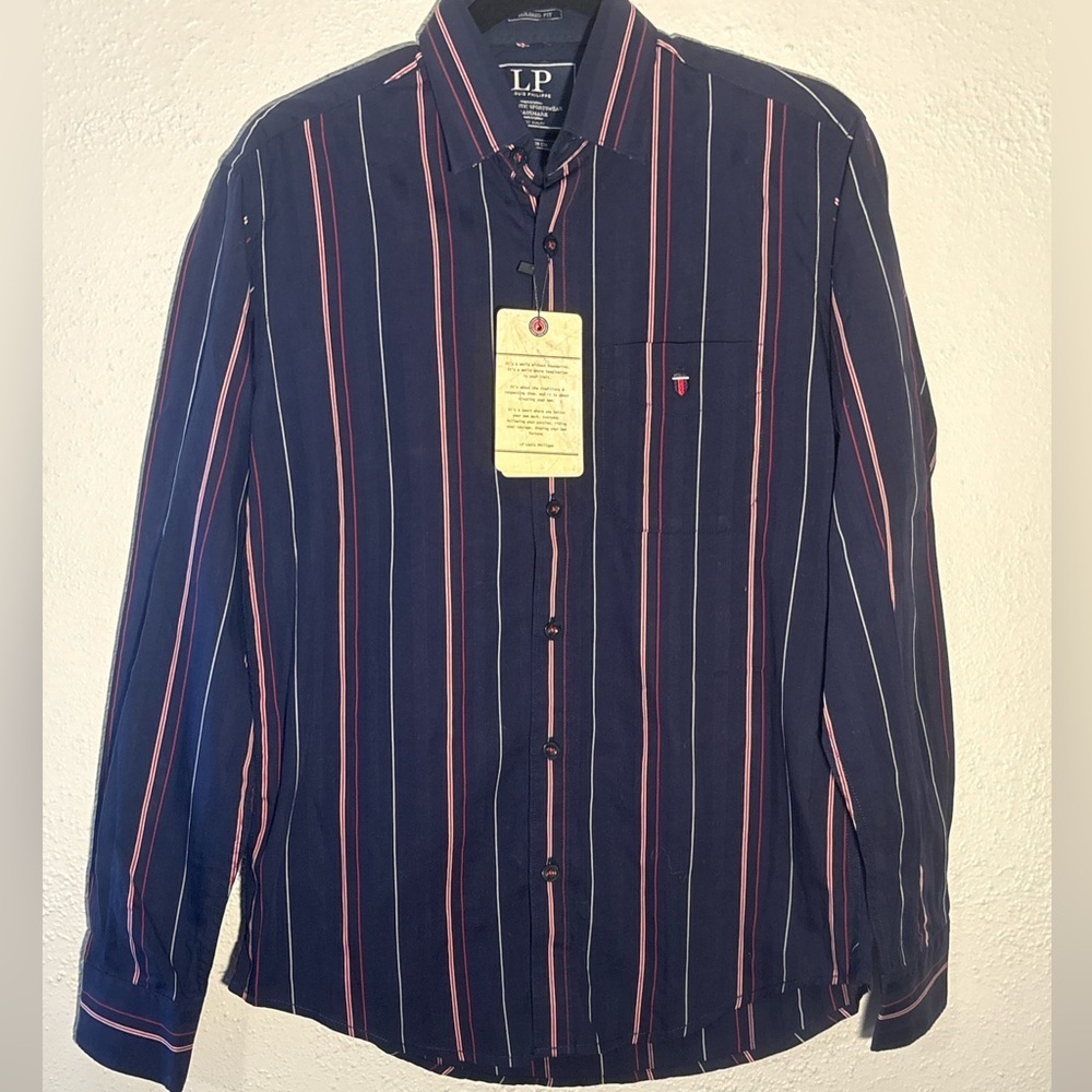 Louis Philippe Preppy Striped Cotton Long Sleeve Blue Mens Sz M (39cm) - Picture 3 of 8